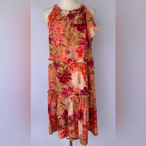 Vince Camuto Women’s Halter Neck Linen Trapeze Dress Tiered‎ Bow Neck Size 16